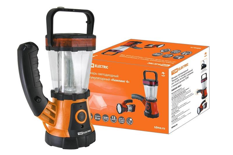 Фонарь светодиодный TDM "Кемпинг 4" аккумуляторный, 24+19 LED, 44 лм/Вт, 3 режима с поворотной ручкой
