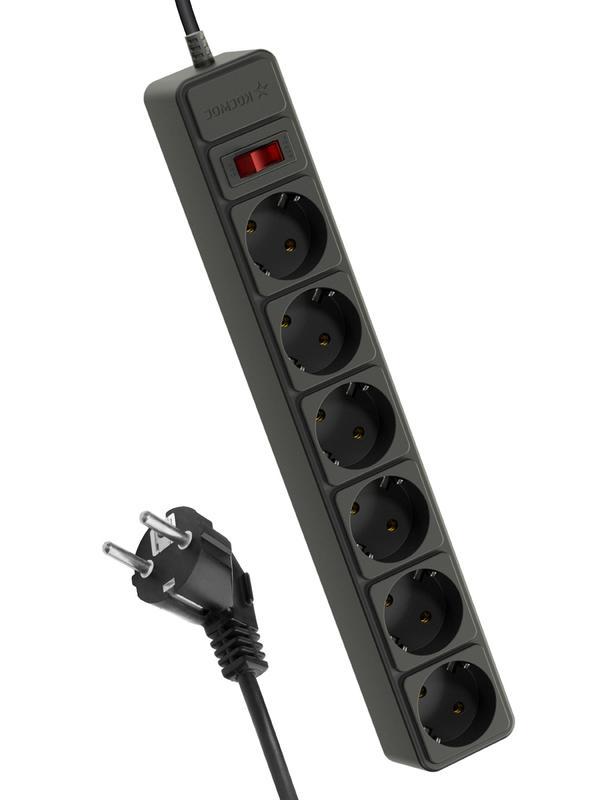 Удлинитель с сетевым фильтром 6х5м с заземл. 16А IP20 3.5кВт с предохранителем 3х1 индикатор сети черн. КОСМОС FKsm5m-6g(B)16A