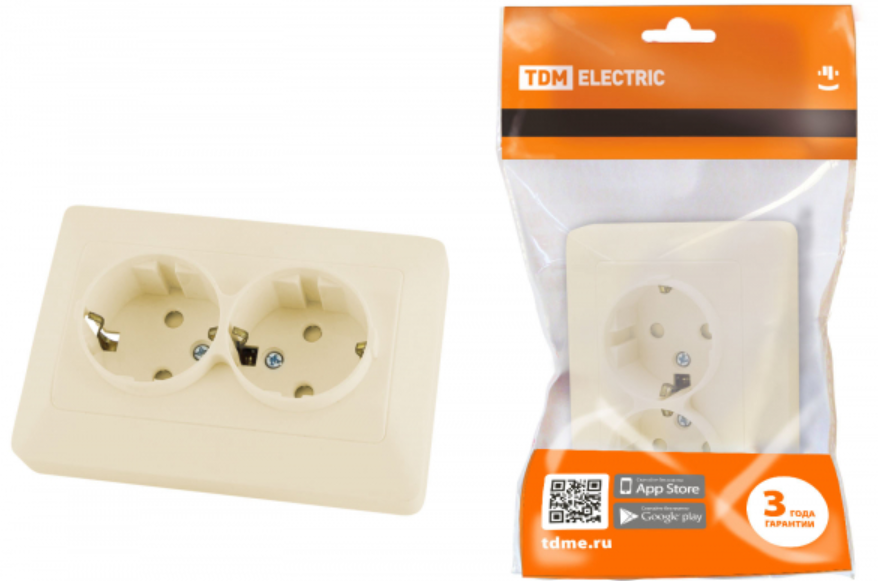 Розетка двойная 2П+З с защ. шт. 16А 250В сл. кость "Ильмень" TDM